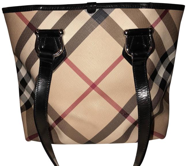 Burberry Nova Check Tote Beige Leather Shoulder Bag
