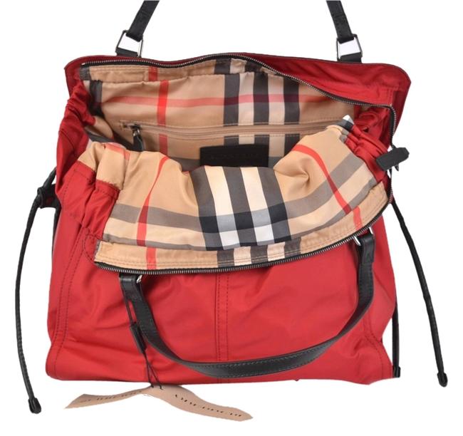 Burberry Nova Check Tote New Red Nylon Shoulder Bag