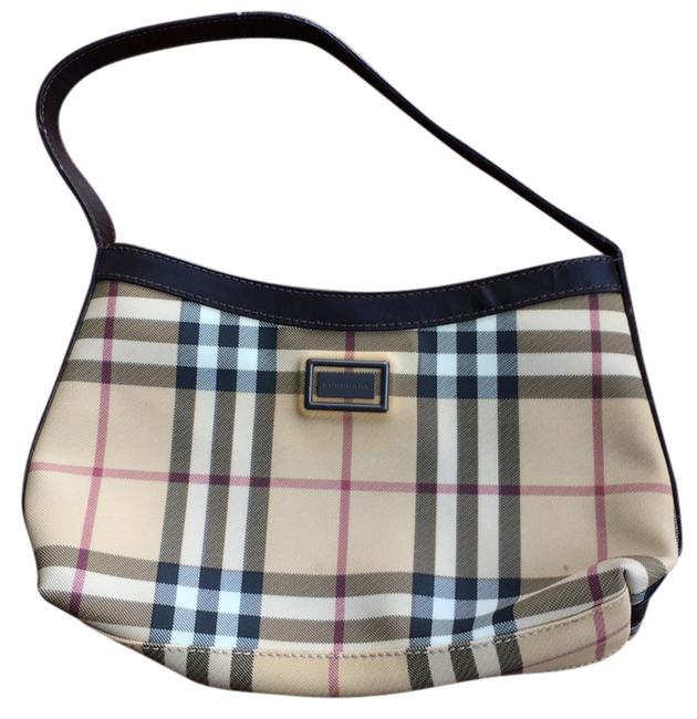 Burberry Nova Plaid Small Brown Tan Coated Canvas and Leather Shoulder Bag