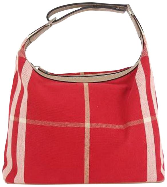 Burberry Hobo Novacheck 228368 Red Canvas Shoulder Bag