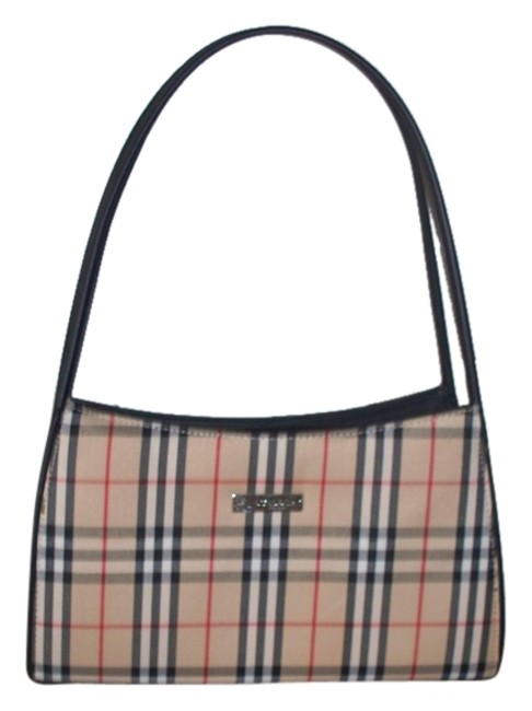 Burberry Novacheck Satchel Tan Black Red Covered Canvas Shoulder Bag