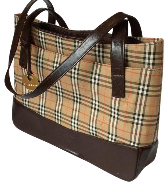Burberry Novacheck Tote Brown Beige Canvas Shoulder Bag