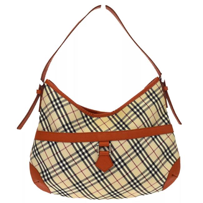 Burberry Orange Leather Beige Canvas Shoulder Bag