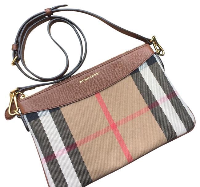 Burberry Peyton House Check Brown LeatherCloth Shoulder Bag