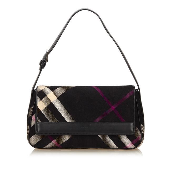 Burberry Plaid Black Fabric X Wool X Leather X Others Shoulder Bag