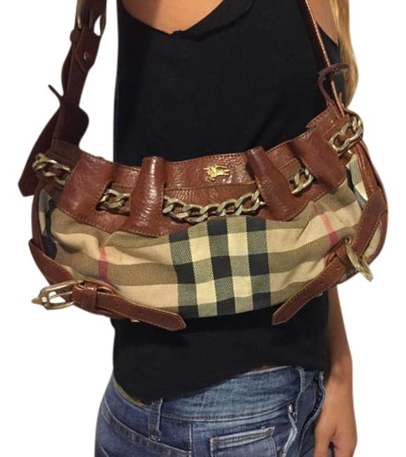 BurberryPlaid Brown Leather Shoulder Bag