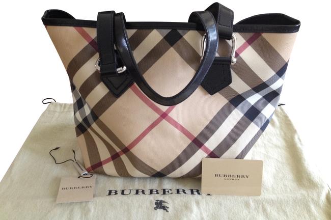 Burberry Plaid Leather Silver Hardware Beige Vinyl Embossed Shoulder Bag