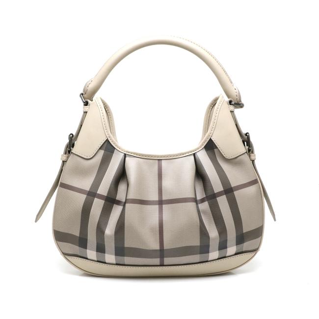 Burberry Plaid One Semi Greige Gray BrownGrayish PvcLeather Shoulder Bag