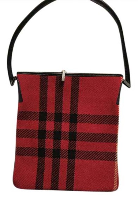 Burberry Plaited Red and Black Canvas Shoulder Bag