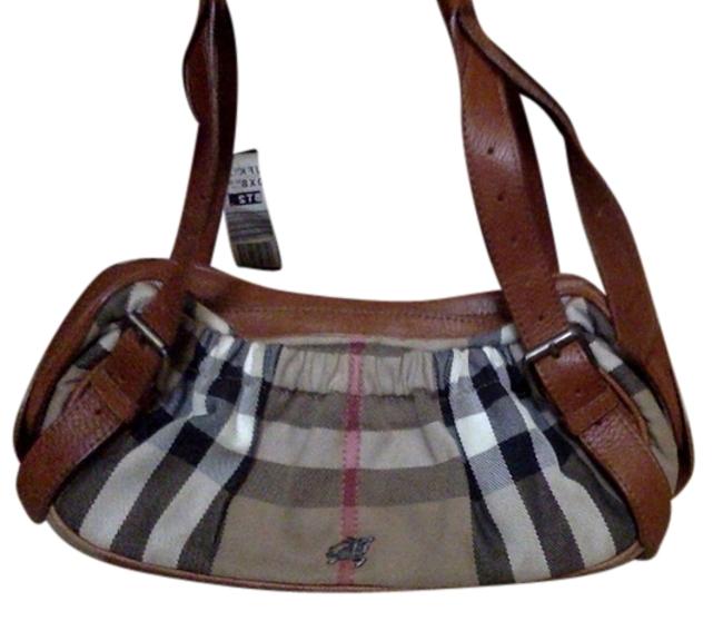 Burberry Pleated Vintage Casual Cloth and Leather Shoulder Bag