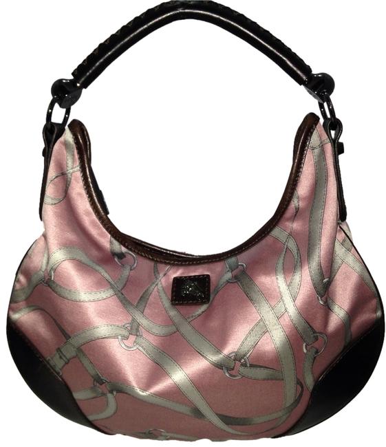 Burberry Hobo Printed Satin Silk Pink Brown Grey Shoulder Bag