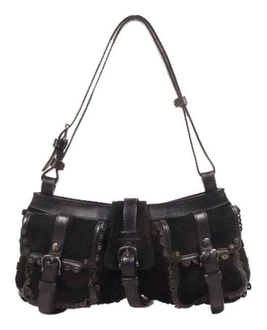 Burberry Prorsum Leather Grommet Black Suede Shoulder Bag