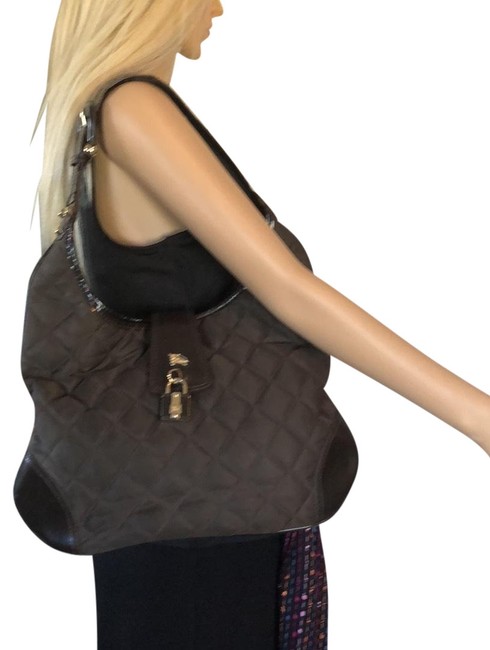 Burberry Quilted Nylon and Leather Brown Shoulder Bag