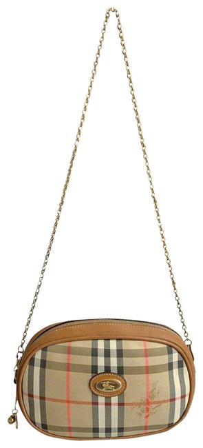 Burberry Rare Vintage Nova Check Chain Beige Tan Canvas Leather Shoulder Bag