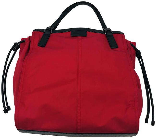 Burberry Red and Black Leather Polyester Shoulder Bag