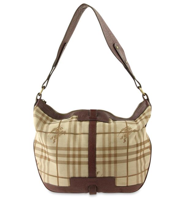 Burberry Rounded Check Beige Canvas Shoulder Bag