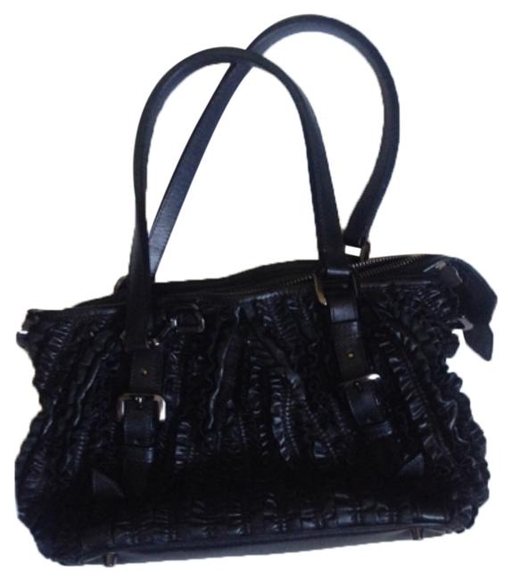 Burberry Ruffles Soft Black Leather Shoulder Bag