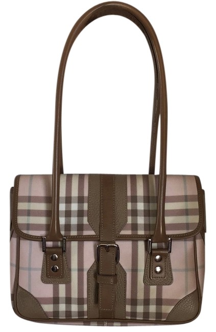 Burberry *sale**pink Nova CheckPlaid PinkTan Coated CanvasLeather Shoulder Bag