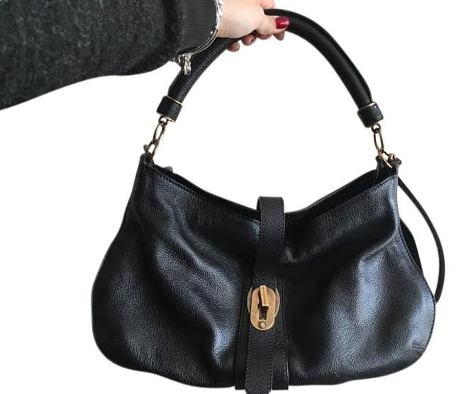 Burberry Satchel Straps Gold Black Leather Shoulder Bag