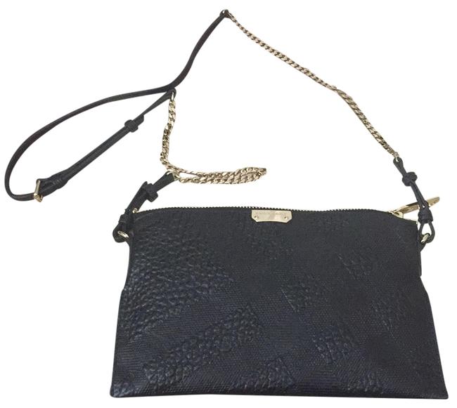 Burberry Sg Grain Check Small Wristlet Black Calfskin Leather Shoulder Bag