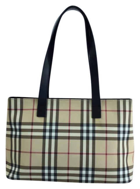 Burberry Signature Check Beige Coated CanvasLeather Shoulder Bag