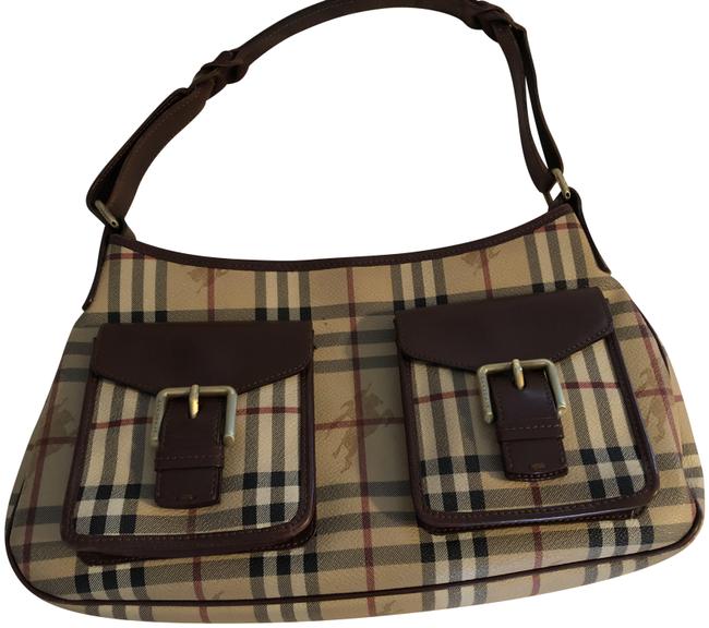 Burberry Signature Tartan BrownTanRedBlack Leather Shoulder Bag