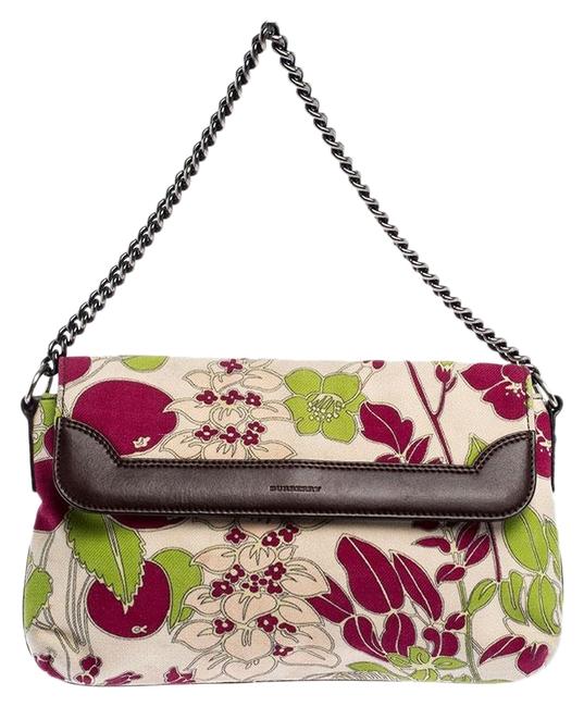 Burberry Silver Tone Multicolor Canvas and Leather Shoulder Bag