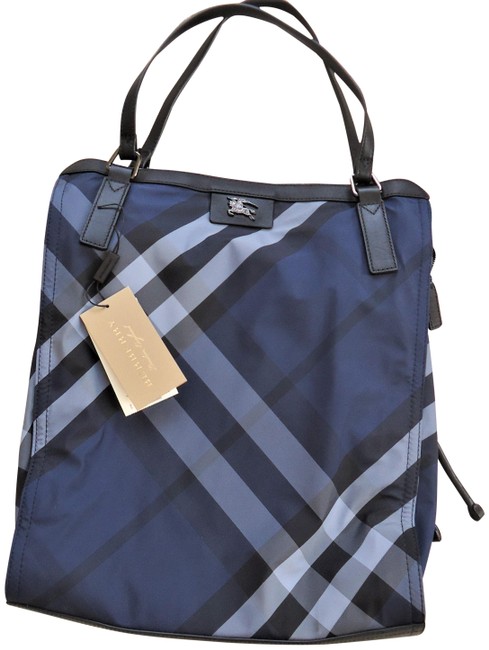 Burberry Small Buckleigh Tote Blue Nylon Shoulder Bag