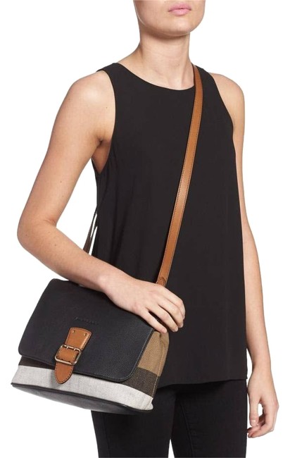 Burberry Crossbody Small Shellwood Leather Black Canvas Shoulder Bag