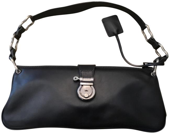 Burberry Stirrup Clasp Black Leather Shoulder Bag