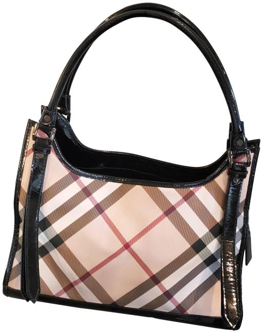 Burberry Supernova Check Ashmore Tote Black Beige Pvc Leather Shoulder Bag