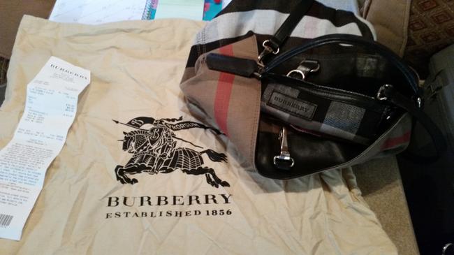 Burberry Susanna Tan Red White Black Canvas Shoulder Bag