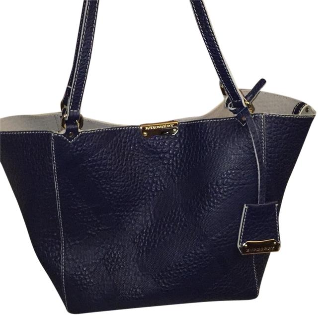 Burberry The Small Canter In Check Embossed Blue Carbon Leather Shoulder Bag