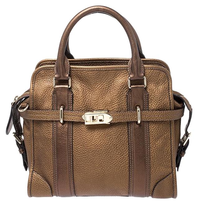Burberry Top Handle Leather Brown Metallic Shoulder Bag