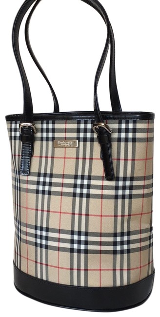 Burberry Bucket Tote Beige Canvas Shoulder Bag