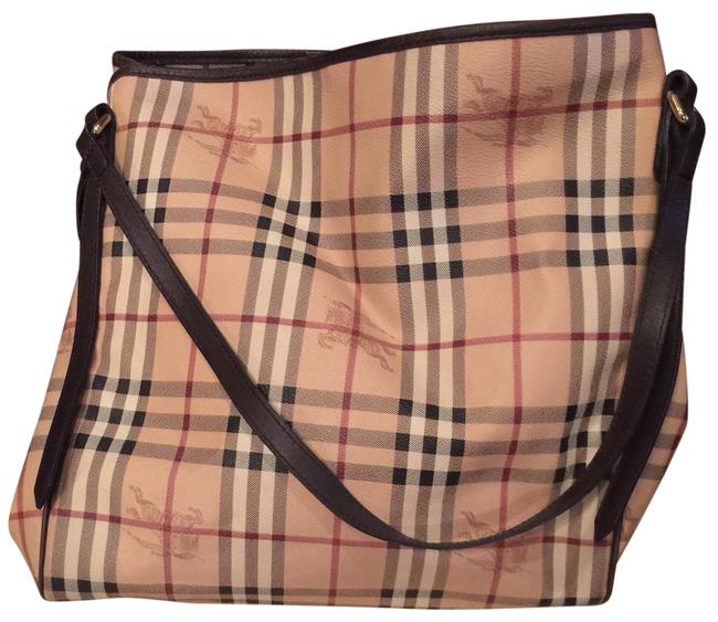 Burberry Tote Haymarket Coated Canvas Leather Shoulder Bag