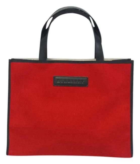 Burberry Tote Red Wool and Leather Shoulder Bag