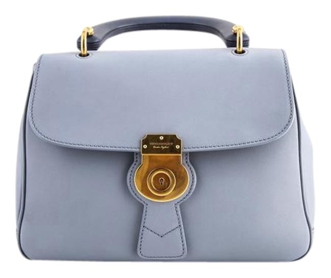 Burberry Trench Leather Contrast Trim Top Handle Slate Blue Shoulder Bag