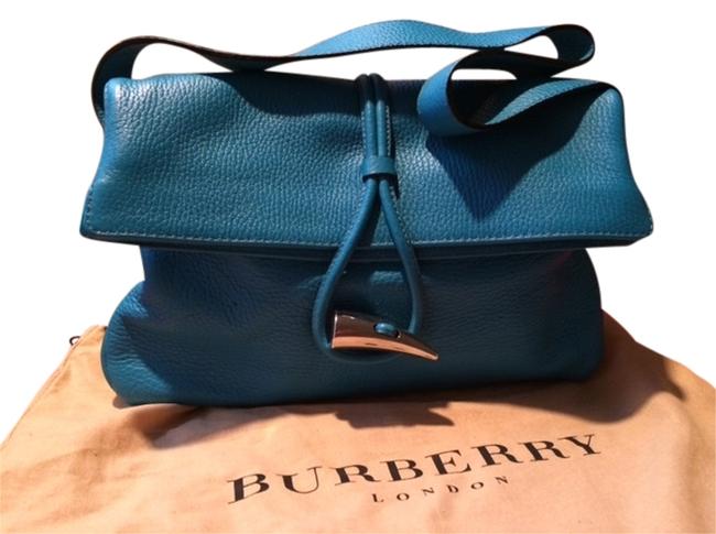 Burberry Turquoise Plaid Leather and Canvas Shoulder Bag