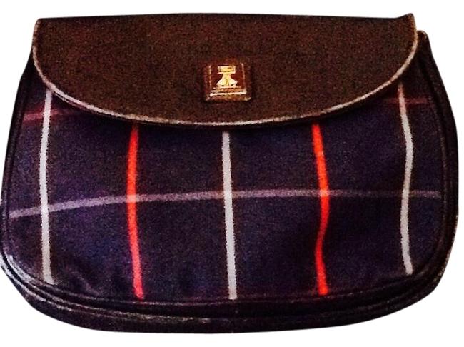 Burberry Vintage Navy BluePlaid Fabric with Leather Trim Shoulder Bag