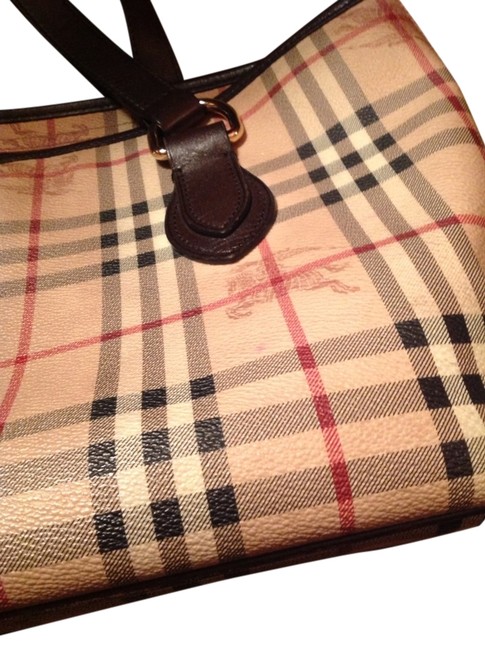Burberry Vintage Tote Beige Brown Red Shoulder Bag