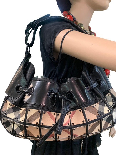 Burberry Warrior Army Black Nova Check Pvc with Leather Shoulder Bag