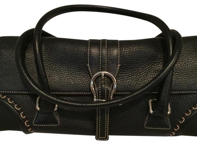 Burberry With White Stitch Black Leather Shoulder Bag
