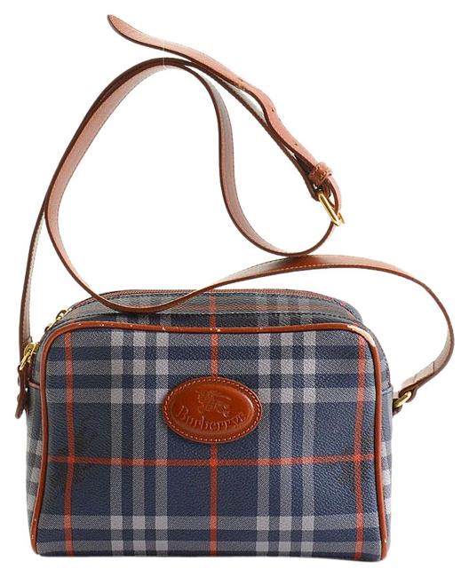 Burberry Rdc10526 Vintage Navy Coated CanvasLeather Shoulder Bag