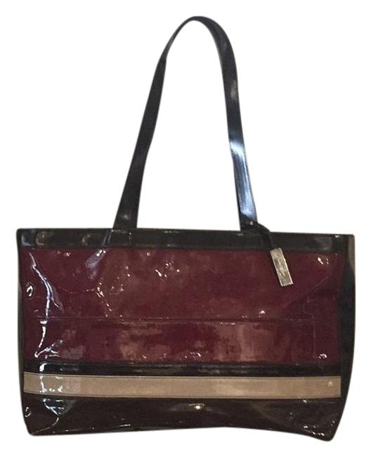 Burberry 18924 BlackBurgundy Patent Leather Tote