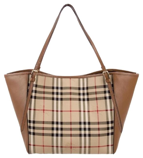 Burberry 2016 Horseferry Purse Tags Tan Check Leather Tote