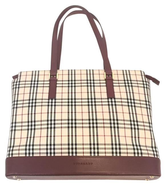 Burberry 95201224 Burgundy Leather and Canvas Tote
