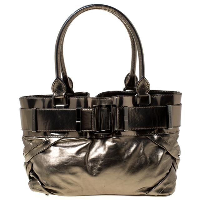 Burberry Antique Brass Patent Metallic Leather Tote