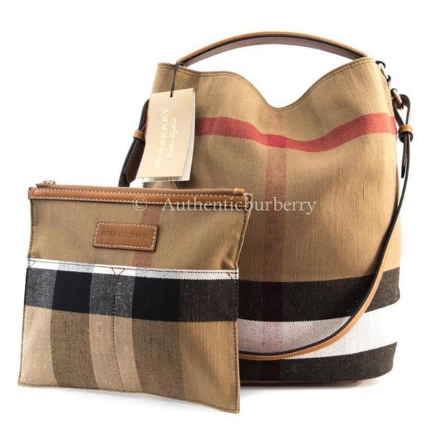 Burberry Ashby Medium Canvas Check Saddle Brown Tote