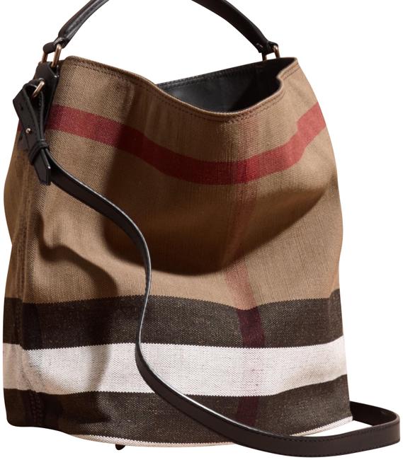 Burberry Hobo Ashby Medium Black Multi Cotton Leather and Jute Tote